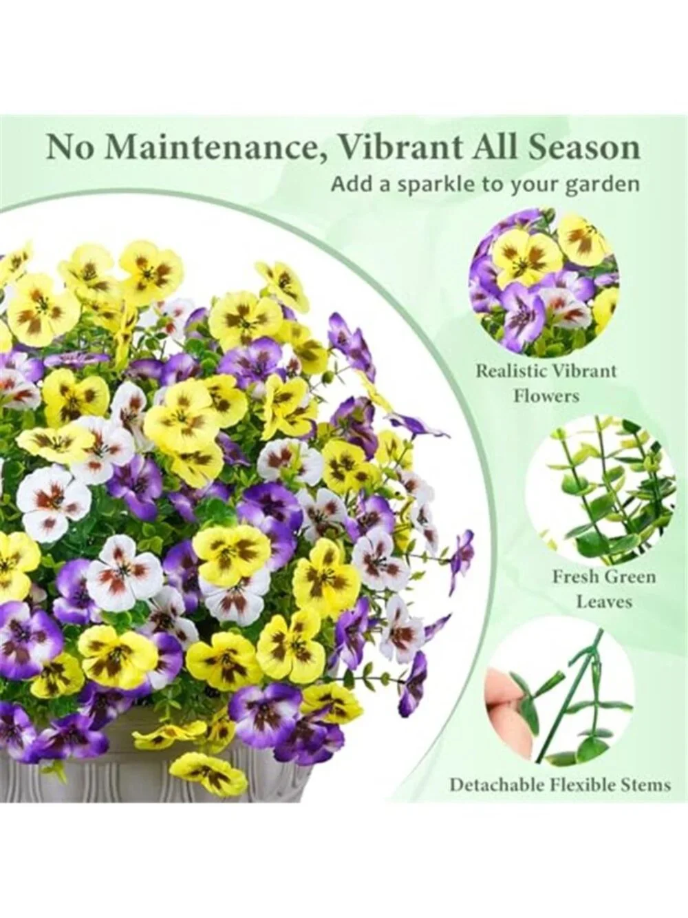 8 Bundles Artificial Pansy Flowers Fake Silk Outdoor UV Resistant Garden Decor
